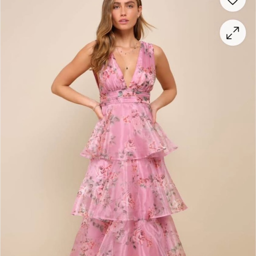 Lulu's Pink Floral Tiered Maxi Dress